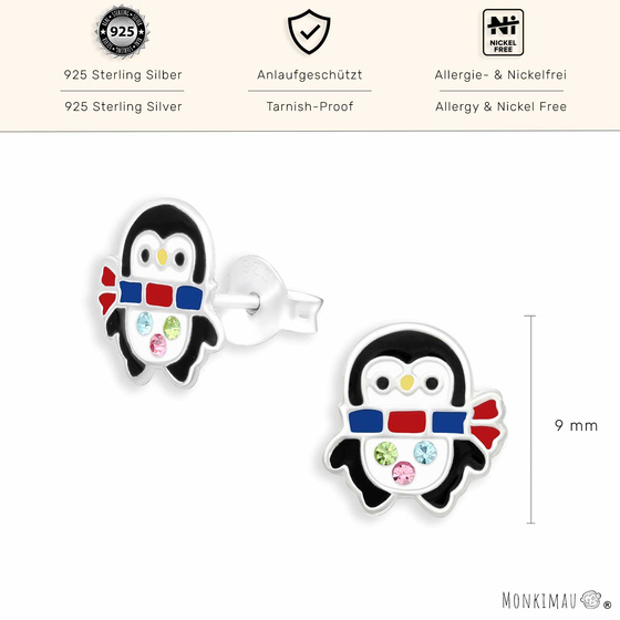 Pinguin mit Schal Ohrringe aus 925 Silber