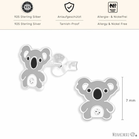 Laimons Kinder-Ohrstecker Aus Sterling Silber 925 – Koala-Motiv, Grau Emailliert, Mit Silikonverschluss