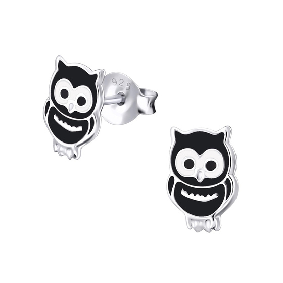 Auf dem Bild zu sehen sind Kinder Ohrringe Eule Ohrstecker aus 925 Sterling Silver echt Silber
