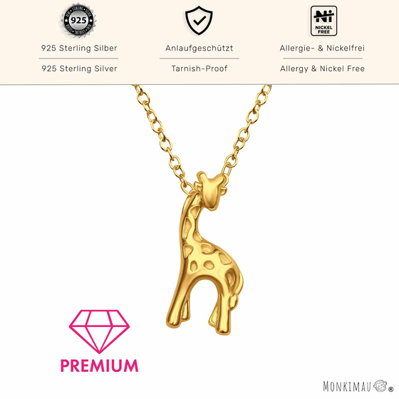 Zauberhafte Kinder-Halskette Giraffe in 925 Sterling Silber und Gold Plattiert