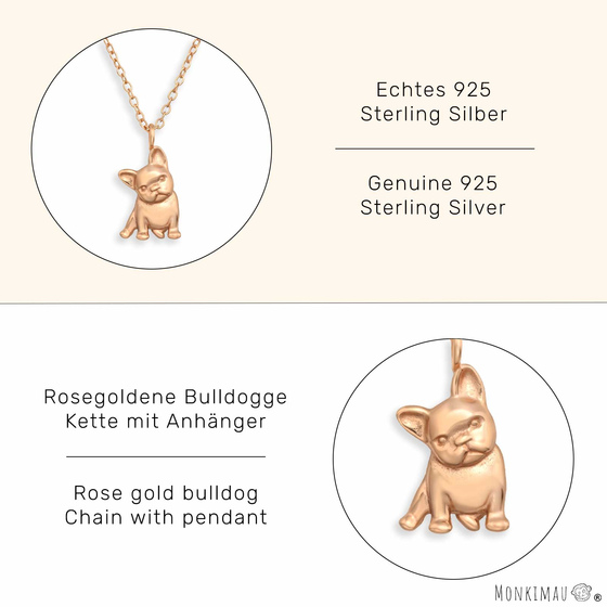 Bulldoggen Halskette aus 925 Silber Rosegold plattiert