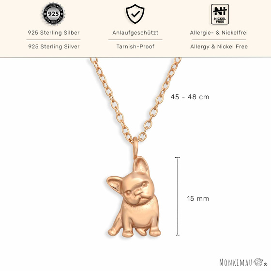 Bulldoggen Halskette aus 925 Silber Rosegold plattiert