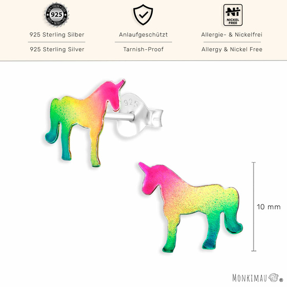 Einhorn Regenbogen Pferd Ohrringe aus 925 Silber