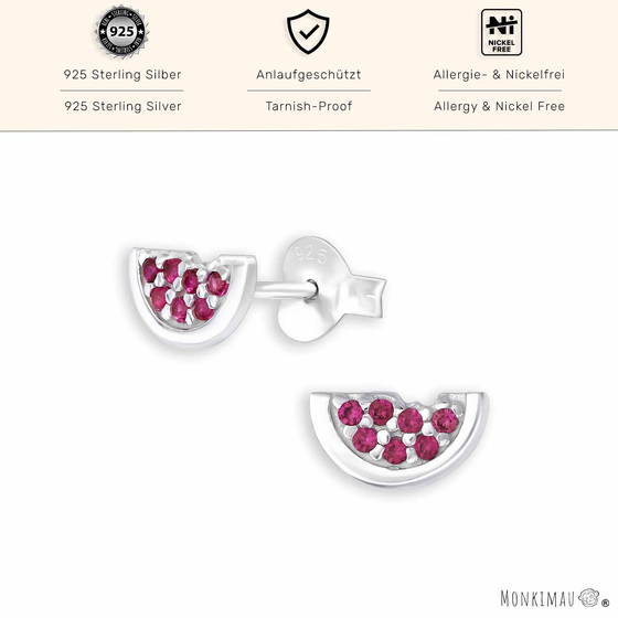 Fruchtig-funkelnde Wassermelonen Ohrstecker in 925 Sterling Silber mit Zirkonia