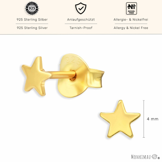 Sterne Ohrringe aus 925 Silber Gold plattiert