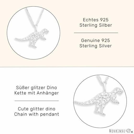 Glitzer Dino Halskette aus 925 Silber