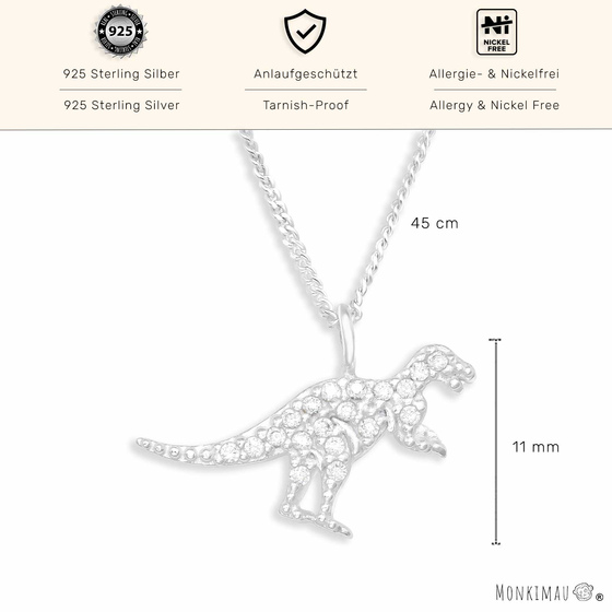 Glitzer Dino Halskette aus 925 Silber