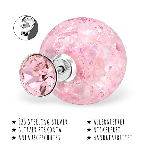 Das Bild mit Beschreibung zeigt Kinder Ohrringe Doppel Ohrstecker aus 925 Sterling Silver echt Silber mit 2 Zirkonia Synthetischer Perle