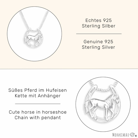 Pferd im Hufeisen Halskette aus 925 Silber