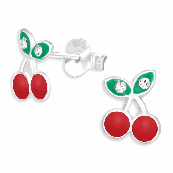 Auf dem Bild zu sehen sind Glitzer Kirschen Ohrringe aus 925 Silber