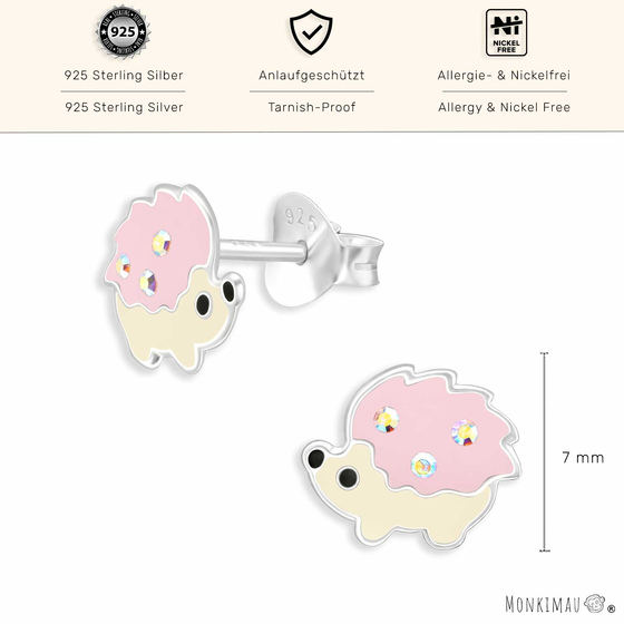 Pinke Igel Ohrringe aus 925 Silber