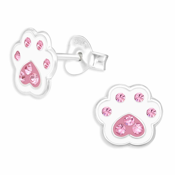 Auf dem Bild zu sehen sind Pinke glitzer Pfoten Ohrringe aus 925 Silber