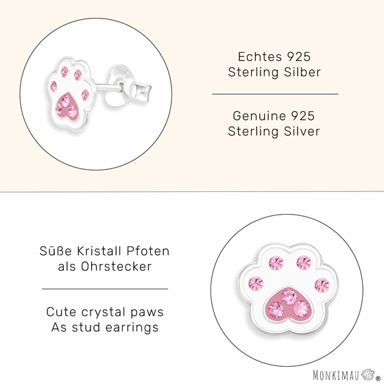 Pinke glitzer Pfoten Ohrringe aus 925 Silber