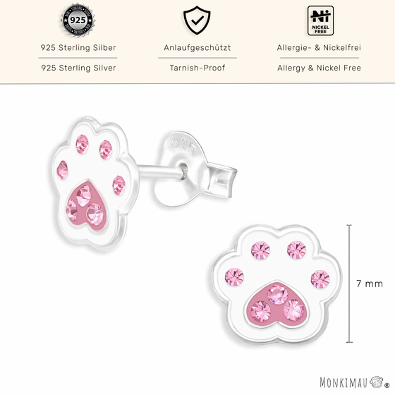 Pinke glitzer Pfoten Ohrringe aus 925 Silber