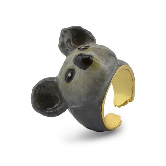 Auf dem Bild zu sehen sind Damen Ringe mit Koala aus Messing Gold plattiert mit Emaille handbemalt
