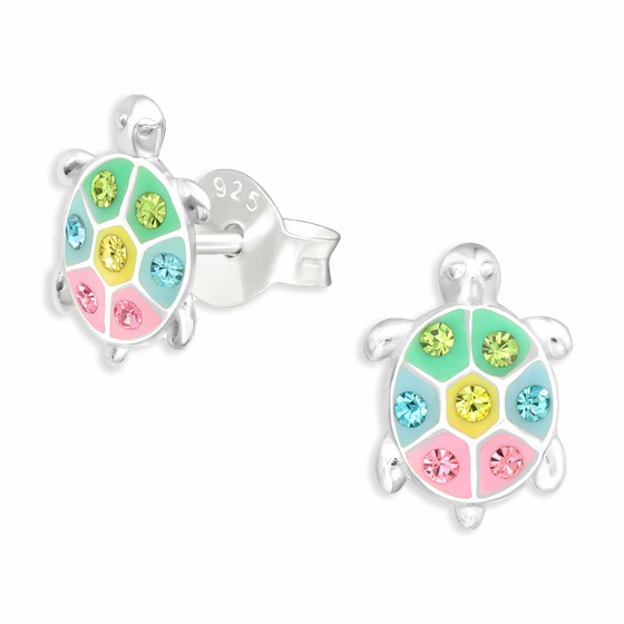 Auf dem Bild zu sehen sind Bunte glitzer Schildkrte Ohrringe aus 925 Silber