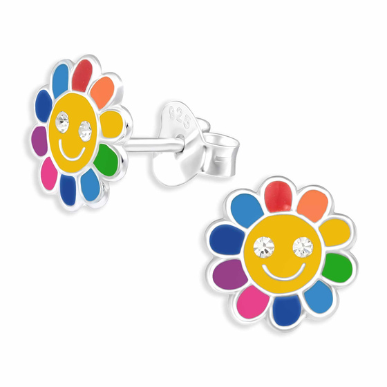 Auf dem Bild zu sehen sind Bunte Blumen Ohrringe aus 925 Silber