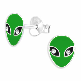 Auf dem Bild zu sehen sind Alien Ohrringe aus 925 Silber