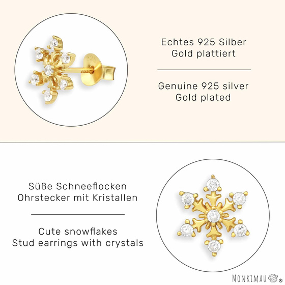 Schneeflocken Ohrringe aus 925 Silber Gold plattiert