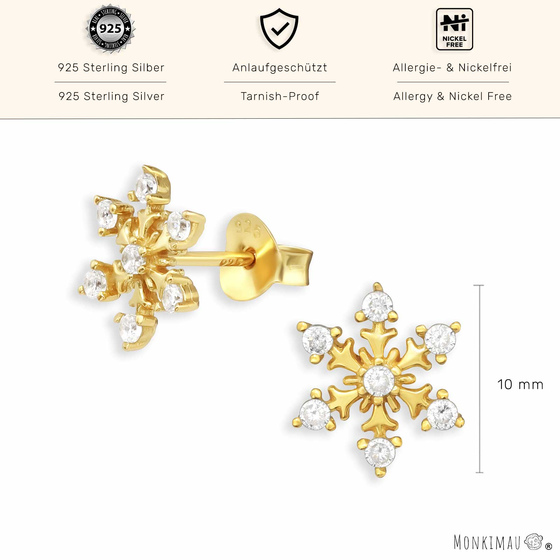 Schneeflocken Ohrringe aus 925 Silber Gold plattiert