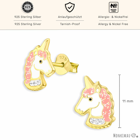 Glitzer Einhorn Ohrringe aus 925 Silber Gold plattiert