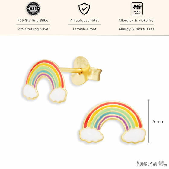 Regenbogen Ohrringe aus 925 Silber Gold plattiert