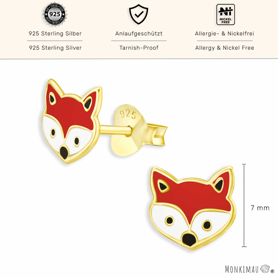 Fuchs Kopf Ohrringe aus 925 Silber Gold plattiert