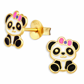 Auf dem Bild zu sehen sind Panda Ohrringe aus 925 Silber...