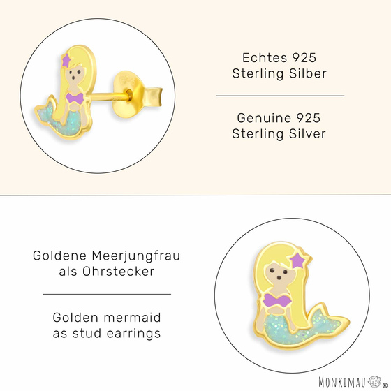 Meerjungfrau Ohrringe aus 925 Silber Gold plattiert