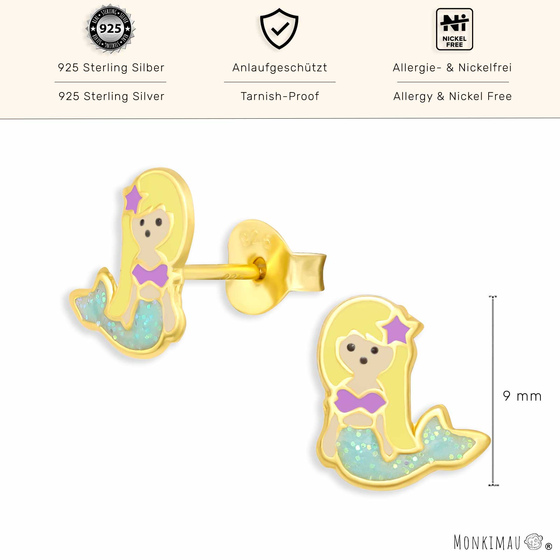 Meerjungfrau Ohrringe aus 925 Silber Gold plattiert
