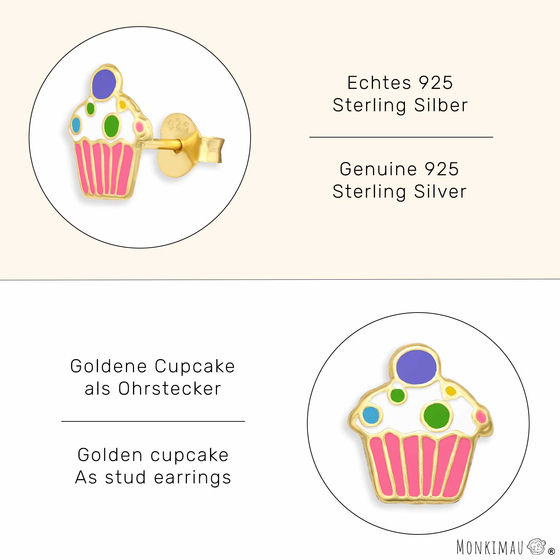 Cupcake Kuchen Ohrringe aus 925 Silber Gold plattiert