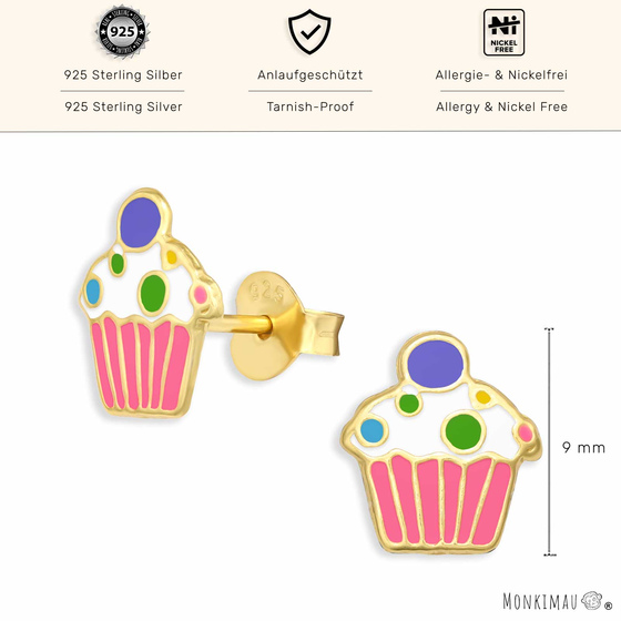 Cupcake Kuchen Ohrringe aus 925 Silber Gold plattiert