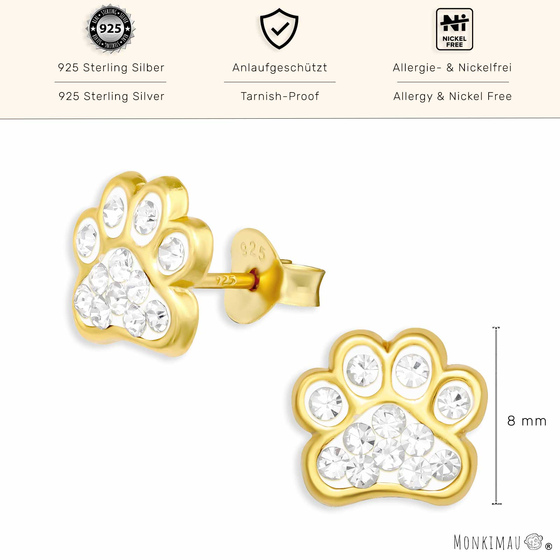 Glitzer Pfoten Ohrringe aus 925 Silber Gold plattiert