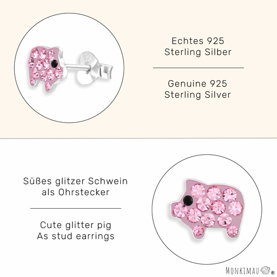 Glitzer Schweinchen Ohrringe aus 925 Silber