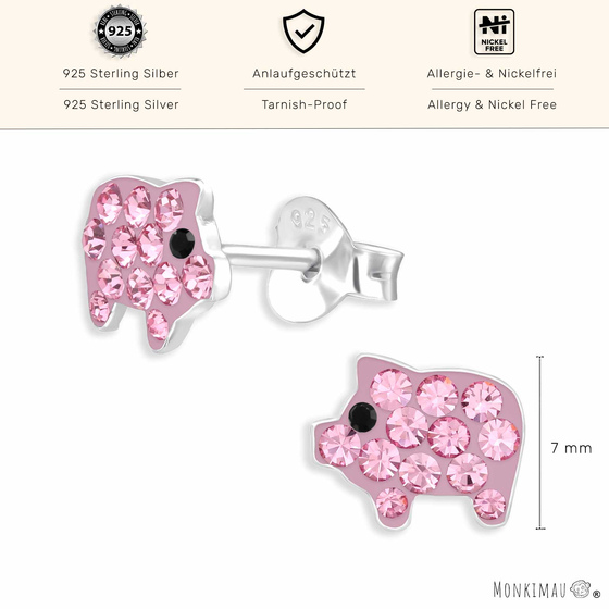 Glitzer Schweinchen Ohrringe aus 925 Silber