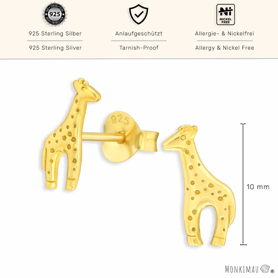 Giraffen Ohrringe aus 925 Silber Gold plattiert