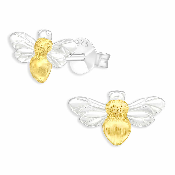 Auf dem Bild zu sehen sind Bienen Ohrringe aus 925 Silber Gold plattiert