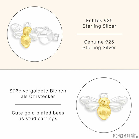 Bienen Ohrringe aus 925 Silber Gold plattiert
