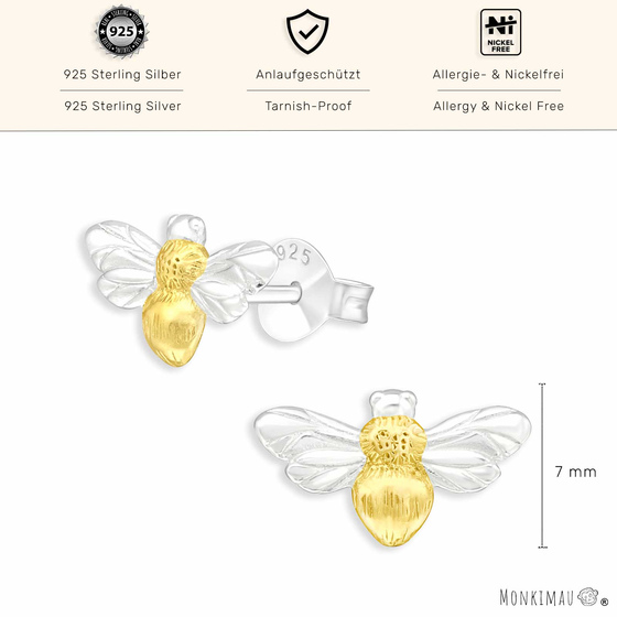 Bienen Ohrringe aus 925 Silber Gold plattiert