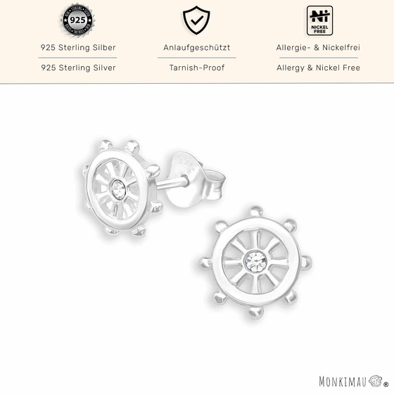 Maritime Schiffsrad Ohrstecker aus 925 Sterling Silber mit Kristall | Eleganter Ohrschmuck fr Damen