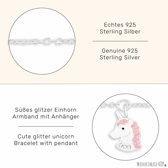 Armkette mit glitzer Einhorn Anhnger aus 925 Silber