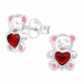 Auf dem Bild zu sehen sind Teddy-Bär Ohrringe aus 925 Silber