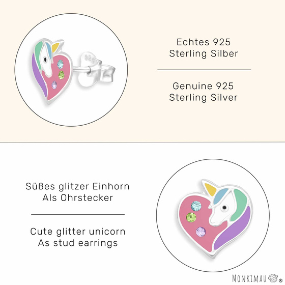 Einhorn Herz Ohrringe aus 925 Silber