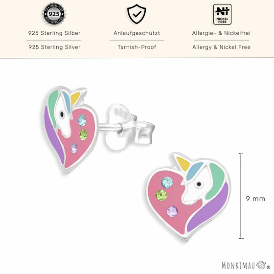 Einhorn Herz Ohrringe aus 925 Silber