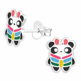 Auf dem Bild zu sehen sind Panda Ohrringe aus 925 Silber