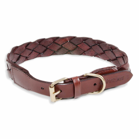 Hundehalsband aus Leder braun breit geflochten S-XS