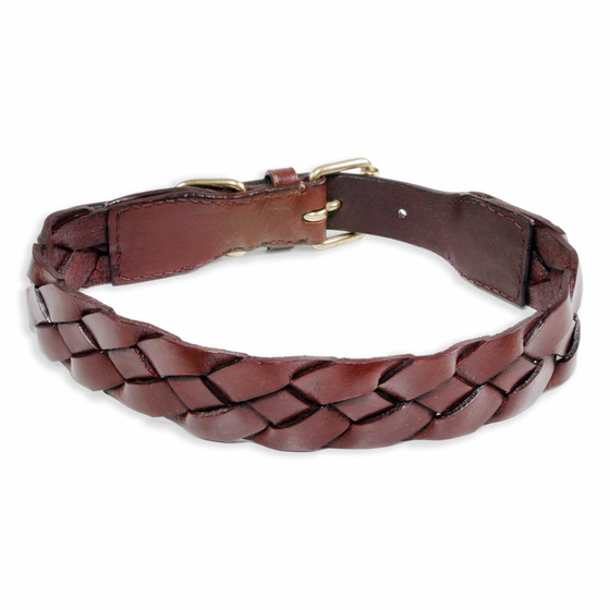 Auf dem Bild ist ein Hundehalsband als Hundehalsband aus echt Leder in braun - 34mm breit geflochten und verstellbar 52 bis 63cm in der Gre XL-L zu sehen