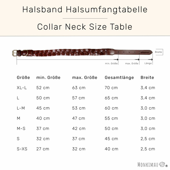 Hundehalsband aus Leder braun breit geflochten XL-L