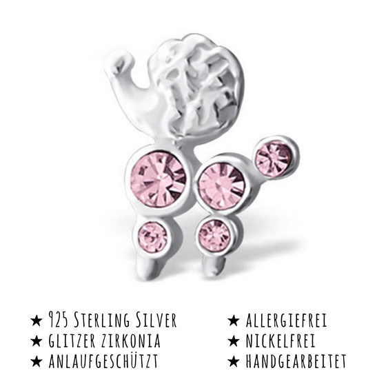 Das Bild mit Beschreibung zeigt Kinder Ohrringe Pudel Ohrstecker aus 925 Sterling Silver echt Silber mit 10 Kristallen