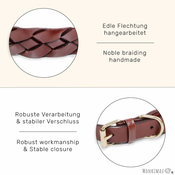 Hundehalsband aus Leder braun breit geflochten